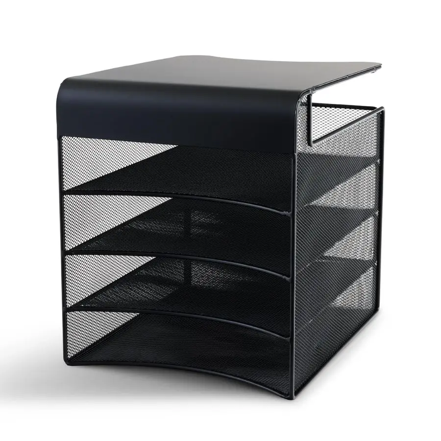 

Onyx Hanging Under Desk Organizer, 4 Trays, Office and Classroom Mailbox , Paper and Mail Sorter, Steel Mesh, Black