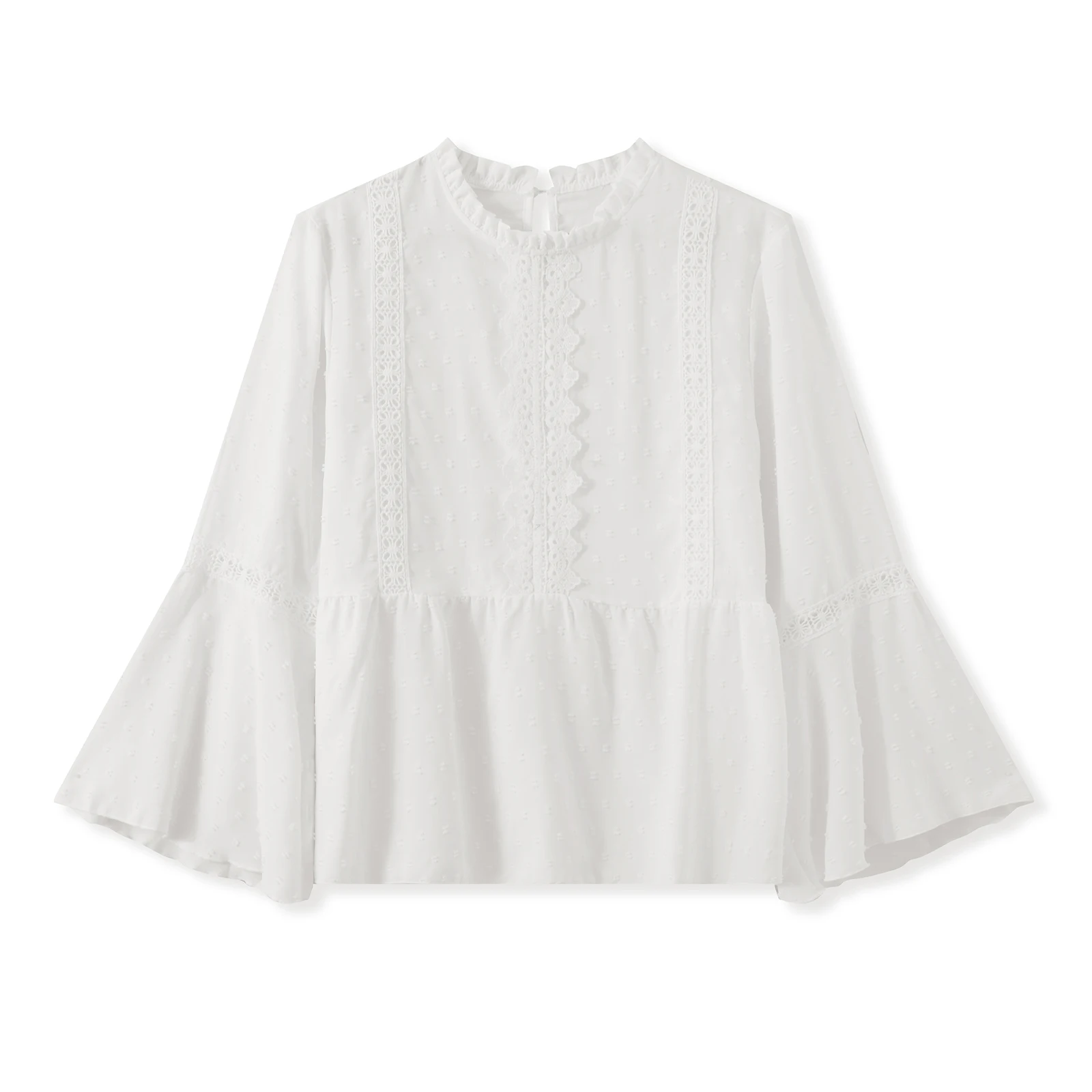 2026 ربيع مثير المرأة حجم كبير تي شيرت أنيق كم طويل طاقم الرقبة النقاط المرقعة السيدات الخريف سليم بلوزات بيضاء الشارع الشهير