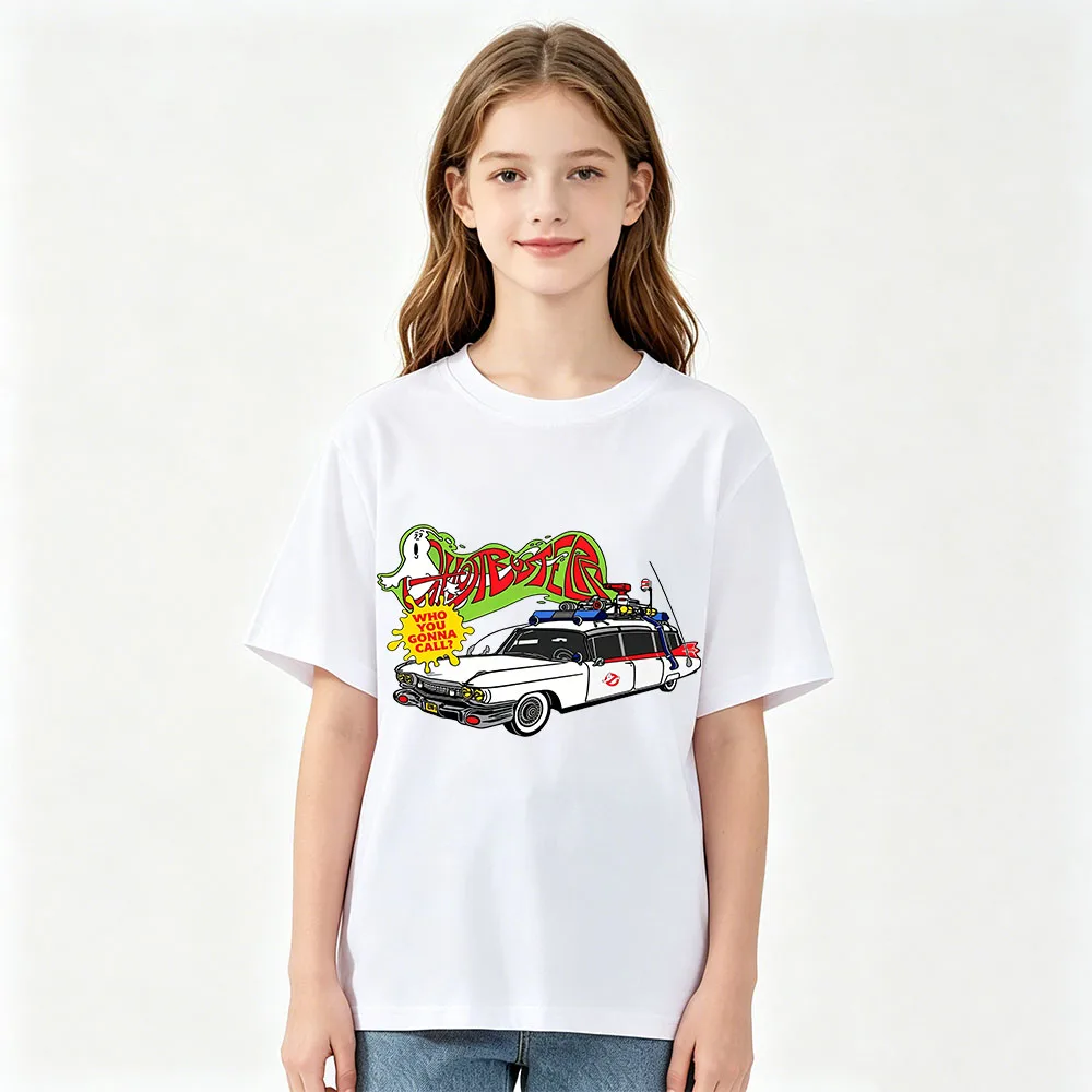 Camisetas para niños de Ghostbusters, 100% algodón, estampado de dibujos animados divertidos y extraños, camiseta de manga corta para niños y niñas, camisetas informales con cuello redondo, verano
