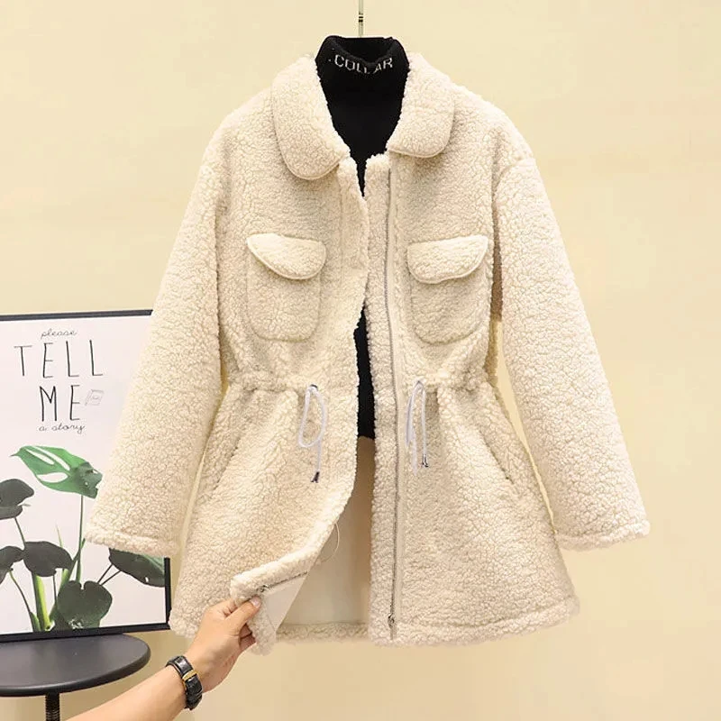 Oversize Woman Parkas Warm Jacket Beige Black Cotton Padded Coat  New Fashion Zipper Loose Casual Long Winter Coat Thick