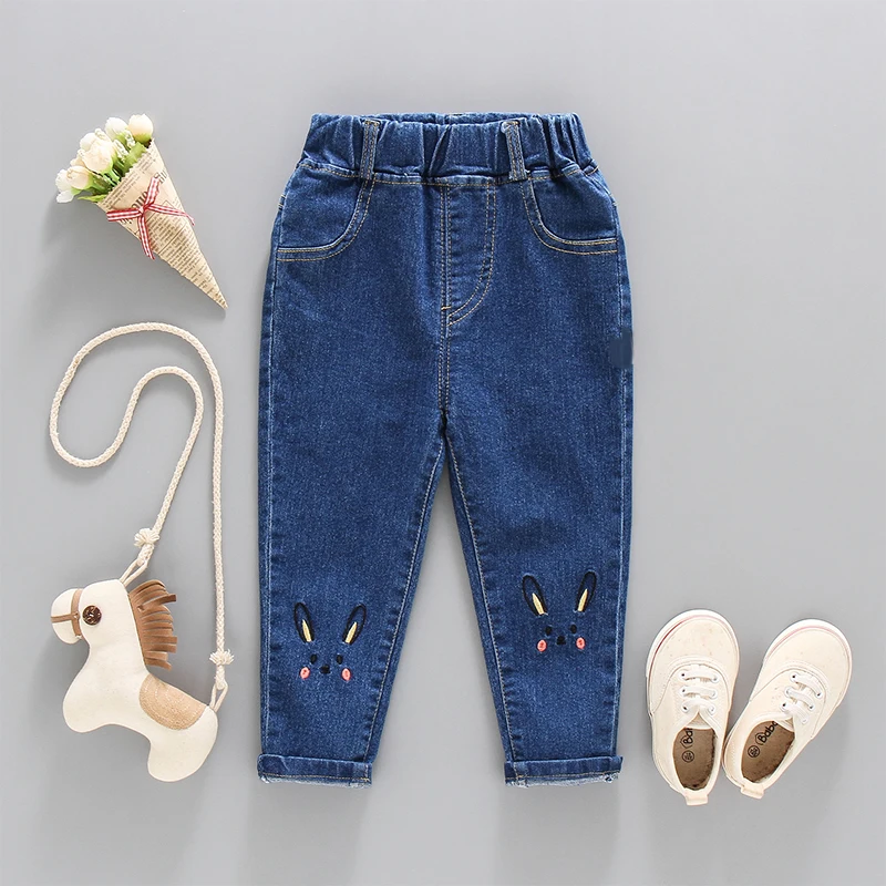 Girls pants spring and autumn new style children\'s jeans Korean rabbit embroidery