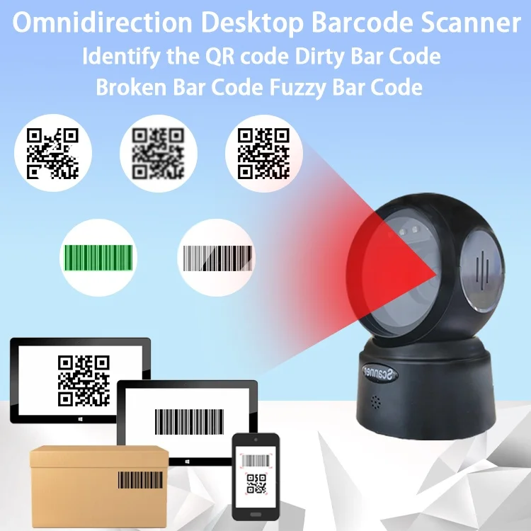 Omnidirection 2D Desktop Barcode Scanner Read 1D 2D Qr Code Support for Supermarket Store