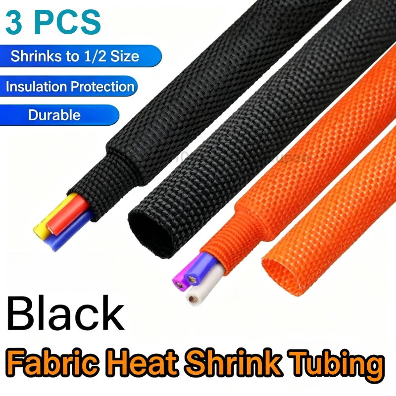 2:1 Non-slip Heat Shrink Braided Cable Sleeve Heat Shrink Ratio Orange Braid Flexible Expandable Cable Protector Tubing Harness