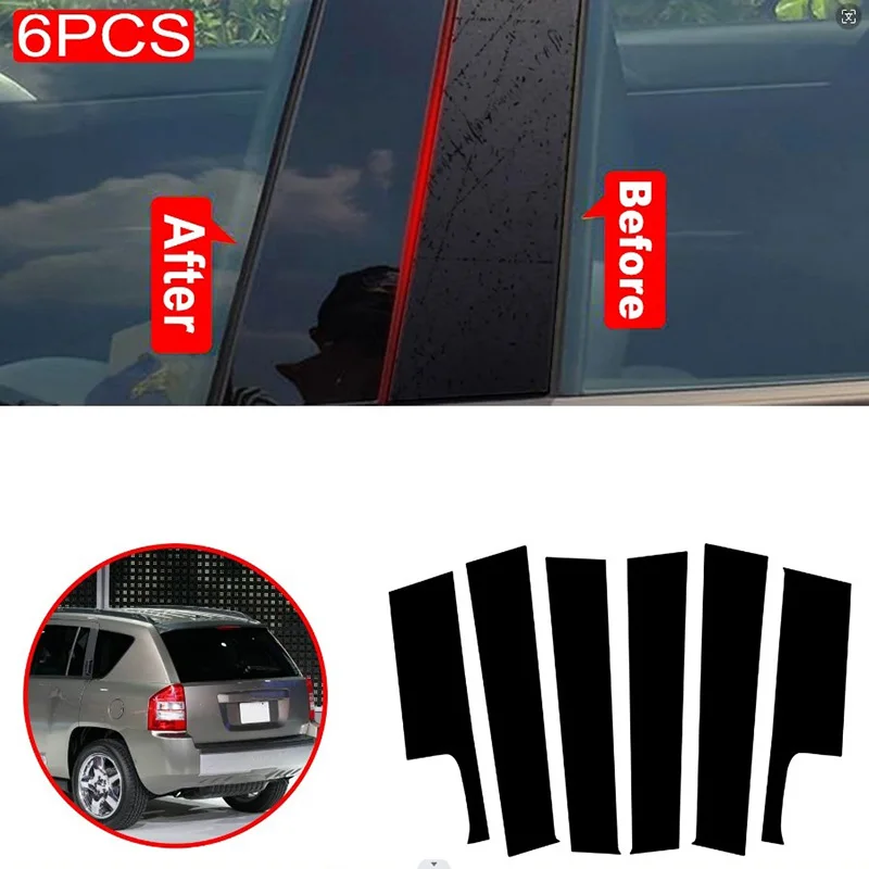 Embellecedor de ventana negro/plateado, postes de Pilar, pegatina de puerta, cubierta de calcomanía, accesorios de coche aptos para Jeep Compass