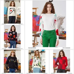 Foreign trade original order: Spanish fashion embroidered print, autumn and winter warm casual women's sweaters, knitwear