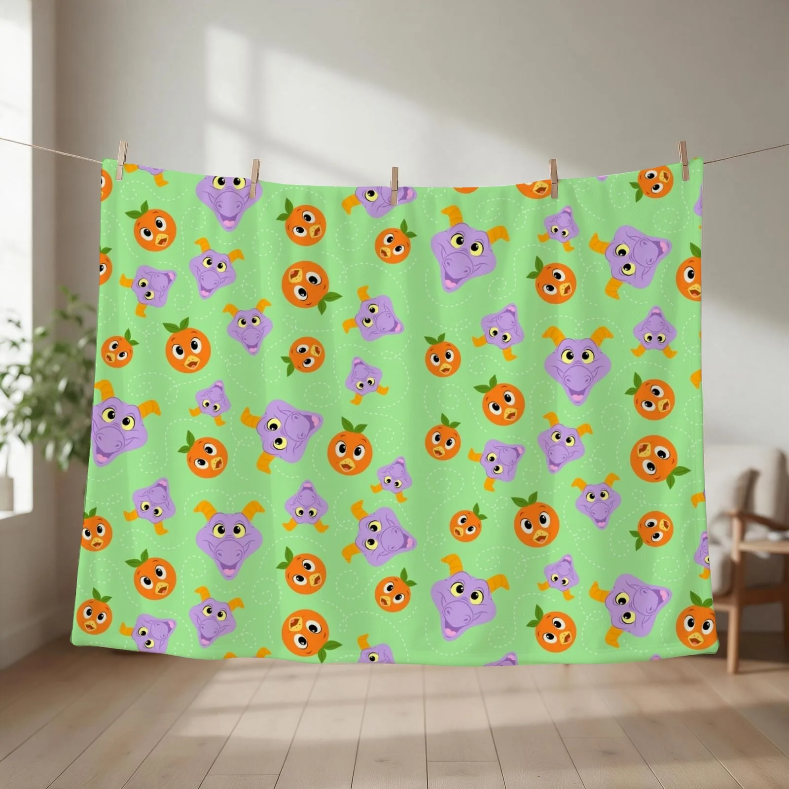 Festival Fresh - Figment and orange bird (green) Throw Blanket couch cozy soft plush fuzzy picnic outdoor blanket