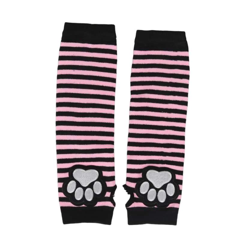Gestrickte Kawaii Gothic Lolita Handschuhe für Damen, Harajuku Armwärmer, Katzenpfoten-Design, fingerlose Punk-Handgelenkstulpen, Y2K Mädchen-Handschuhe