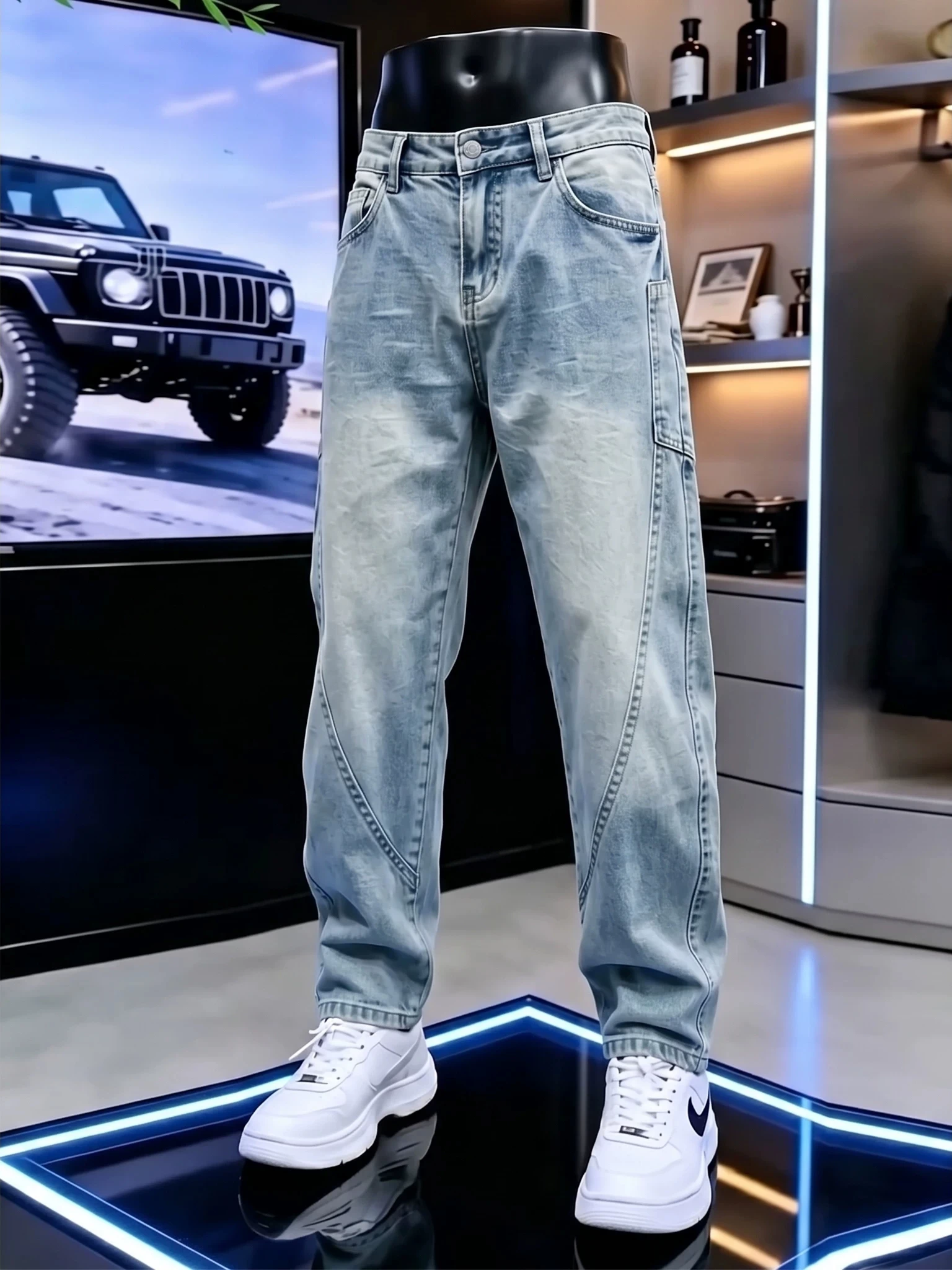 Calças Jeans Estilo Americano para Homens e Mulheres, Verão, Lavadas, Estilo Retrô, Perna Larga, Calças Longas, Estilo Urbano...