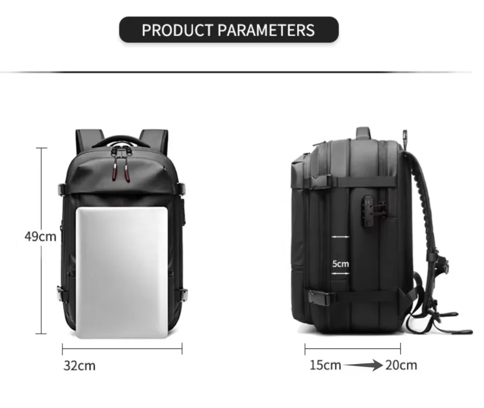 

Stock Large Capacity Bag theft USB TYPE-C Vacuum Compression Waterproof Bag Travel Business Laptop Backpack