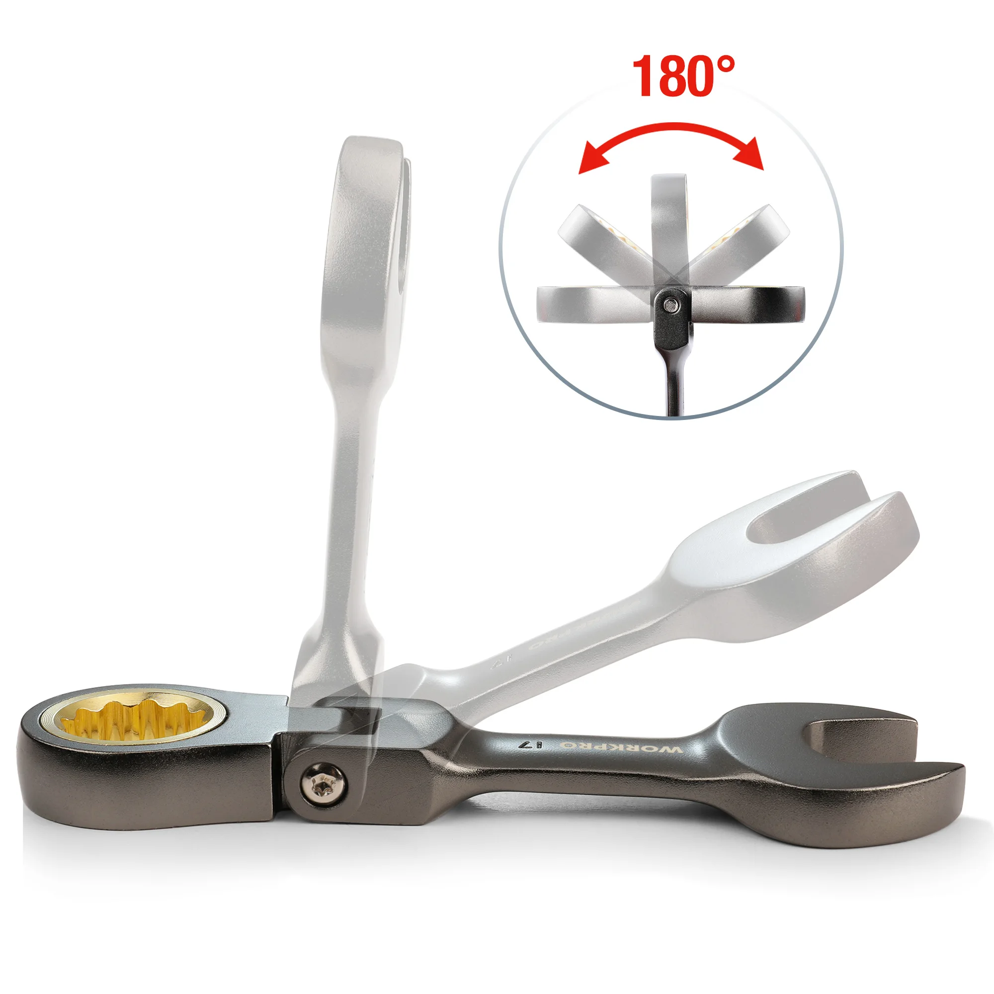 WORKPRO 8-delige flexibele kop stompe ratelcombinatiesleutelset, SAE/metrisch 72-tanden, CRV, 5/16-3/4 in vernikkeld