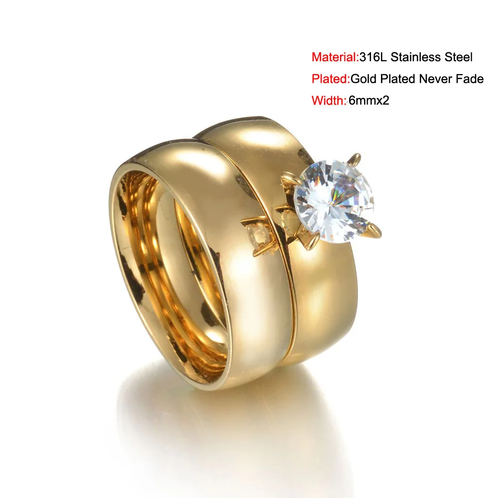 MeMolissa Luxury Clear Stone Crystal Rings For Women Steel Sliver Gold Color Wedding Engagement Couple Jewelry Wholesale