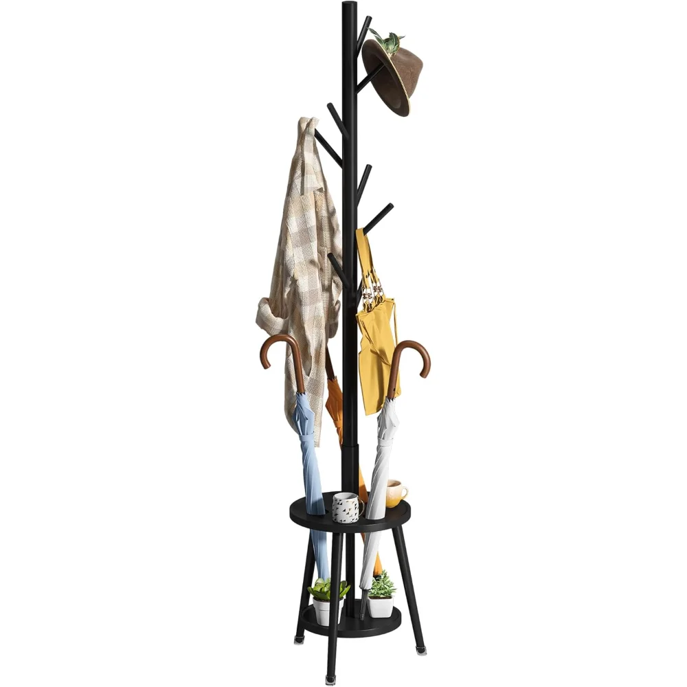 

Freestanding Coat Rack with Umbrella Organizer Tray Bamboo Coat Tree Rack with 8 Hook Stand for Clothes Bag Hats Entryway Hanger