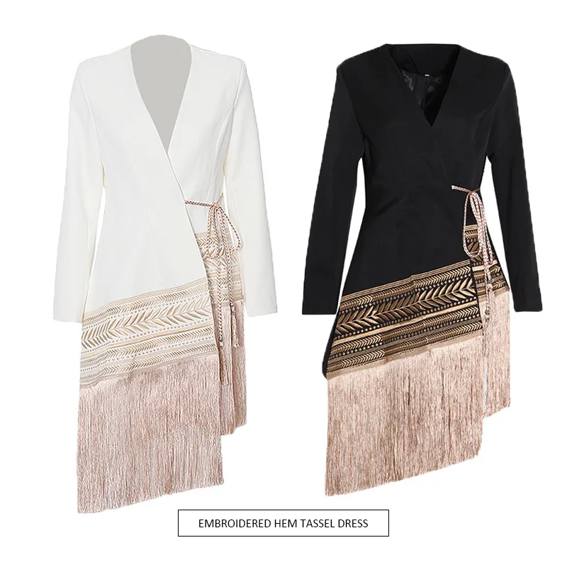

European station 2025 new fashion celebrity heavy industry embroidery jacquard tether hem irregular tassel small suit