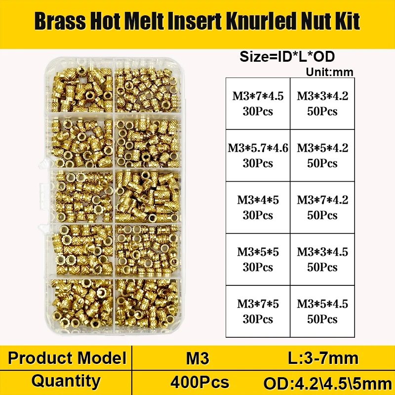 Messing-Einsatz mutter m2 m3 m4 Messing-Wärmesatz-Einsatz mutter Heiß schmelze gerändelte Gewinde einsätze Doppel-Twill-Einbettung Kupfer mutter 3D-Druck – Detail 13