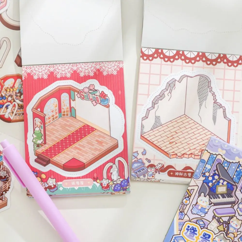 Creative Zoo Adventure Series Miniature Scene Sticker PET DIY Landscape Sticker Book Cartoon Gift Cabin Scene Sticker