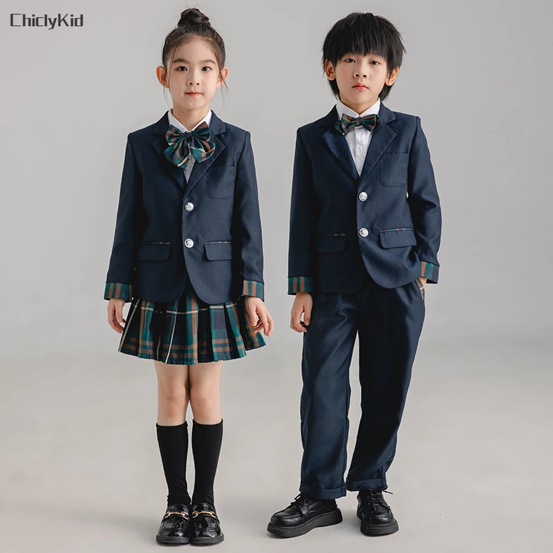 Uniforme scolastica per bambini ragazze giacca coreana giapponese blu Navy gonna a pieghe ragazzi abito formale abiti per bambini vestiti per