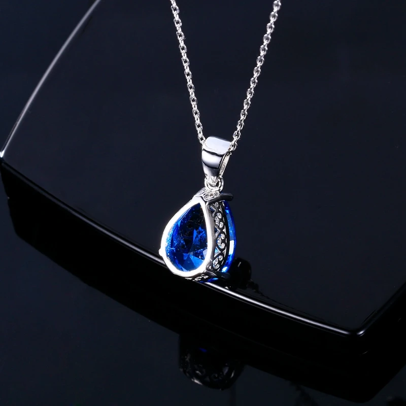 Nasiya Women\'s Fashion Necklaces Pendants Aquamarine Blue Sapphire Water Drop Gemstone Party Wedding Jewelry Gift