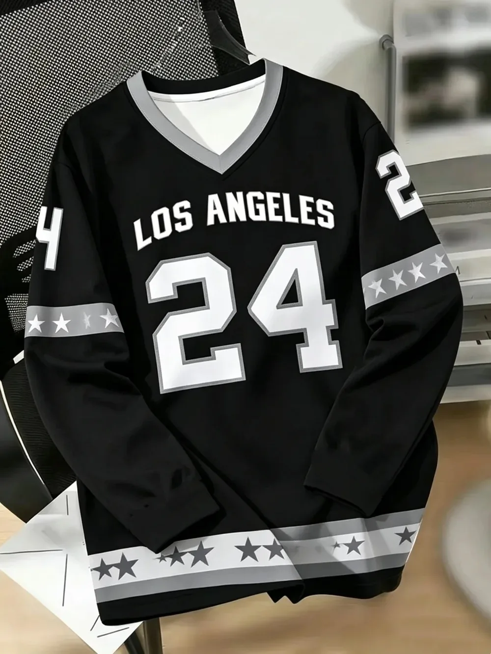 Retro Los Angeles 24 Jersey 3D Printed Men's Spring-autumn V-neck Cloth Outdoor Sport Breath Quickdry FashionTeam Training Shirt