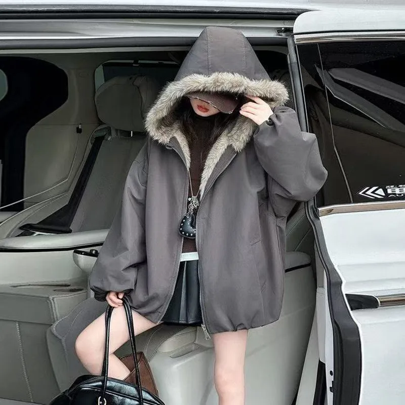 

2026 New Girls Faux Fur Winter Coat Reversible Thickened Fleece Lined Jacket Kids Warm Outerwear