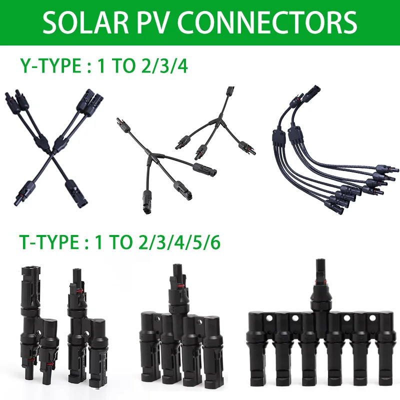 

1/5/20/100 Set PV Solar PV Connectors Y Branch T Branch 1 to 2/3/4 Connector Parallel Solar Panel Cable Connectors MFF + MMF