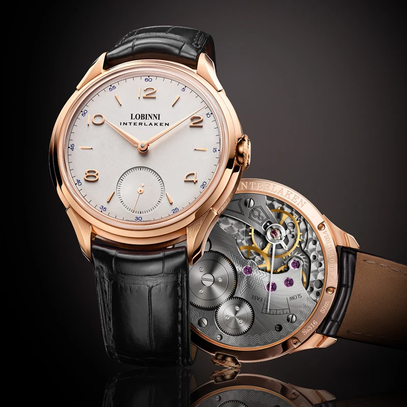 LOBINNI Herren Seagull Mechanische Uhr Luxus Schweiz Saphirglas 50M Wasserdicht Unterzifferblatt Lederuhr L16010