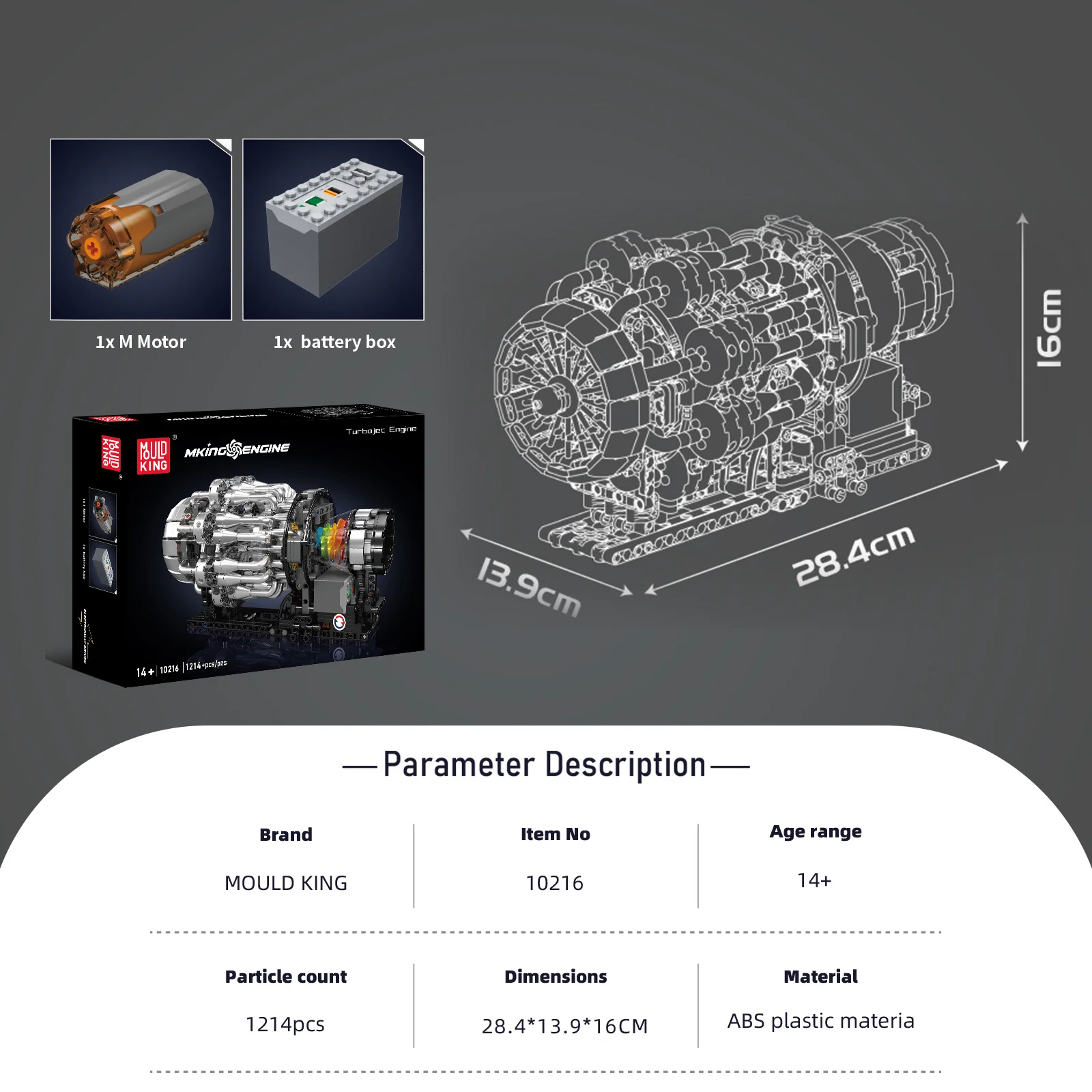 Mould King 10216 Turbojet Engine Building Blocks Simulation Model STEM DIY Bricks Toys Teens Aviation Enthusiasts Christmas Gift