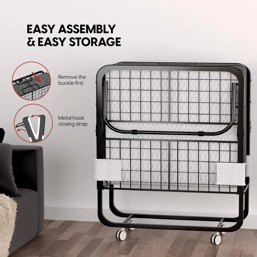 Foldable Guest Bed with 5 Inch Memory Foam Mattress Portable Rollaway Frame Durable Metal Construction Space Saving Design