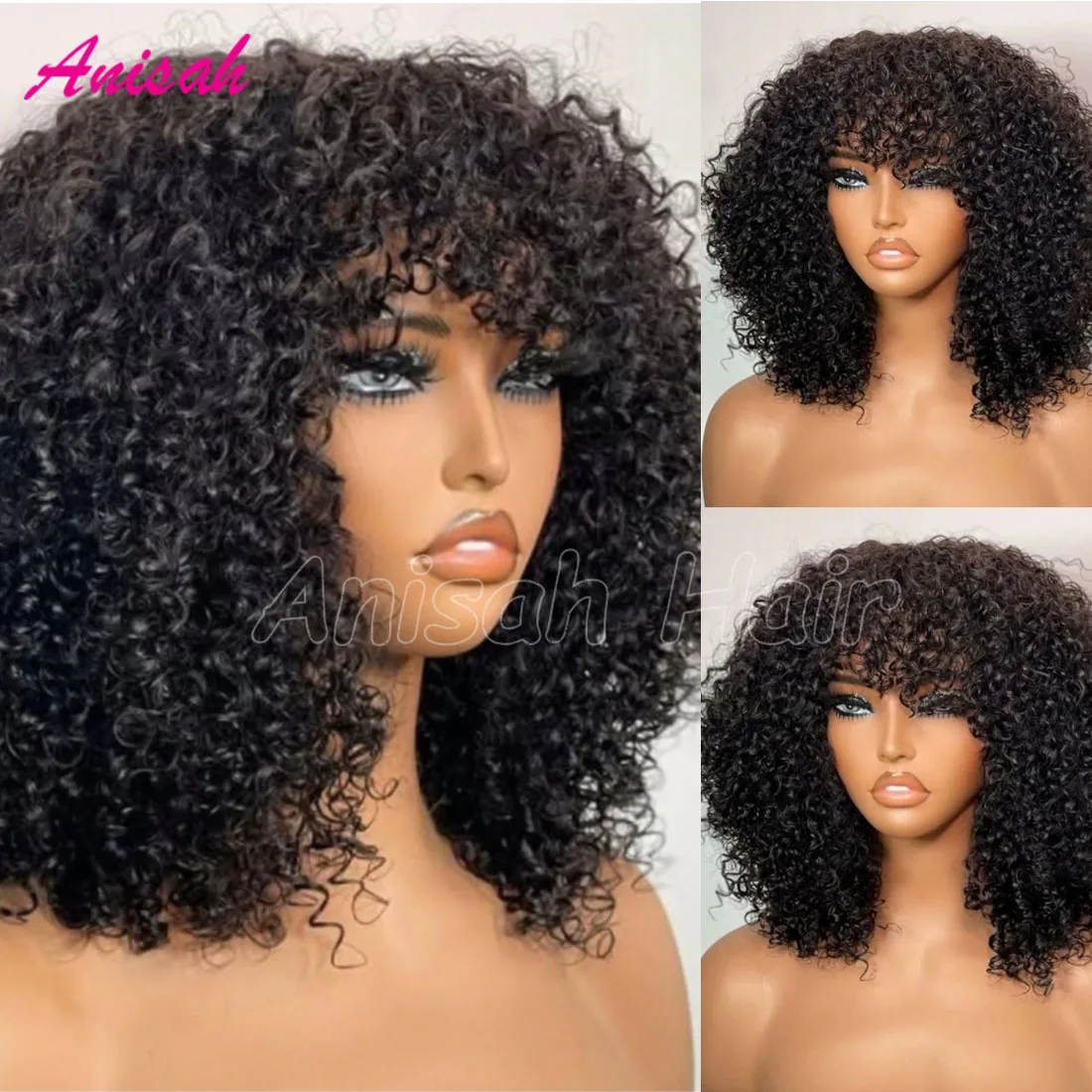 

Lace Front Human Hair Wigs for Women Water Wave 13x4 Lace Frontal Wigs with Bangs Pre Plucked Brazilian Hair Curly Wig