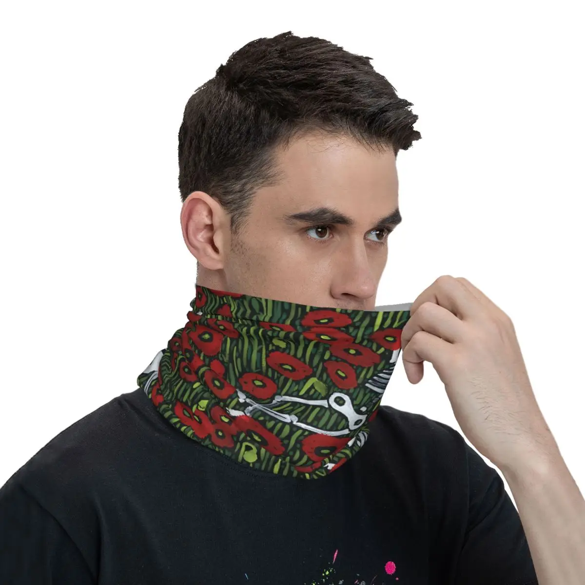Skeleton In The Poppies Scarf Neckerchief Neck Face Mask Polyester