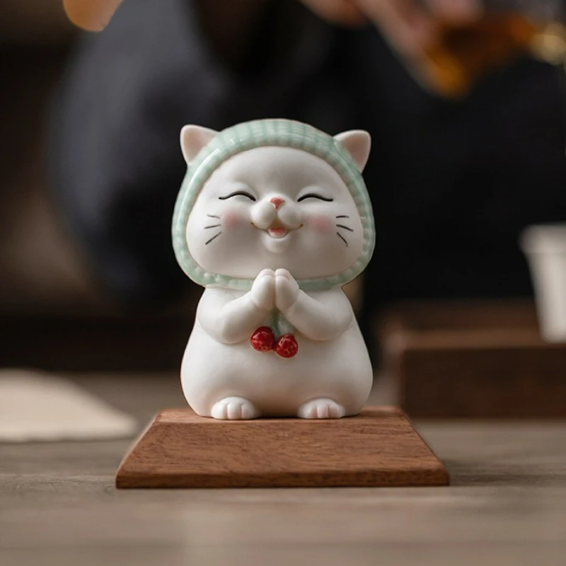 

Ceramic Cute Lucky Cat Statue Ornament Miniature Fortune Kitten Crafts Home Desktop Office Cartoon Accessories Exquisite Gift