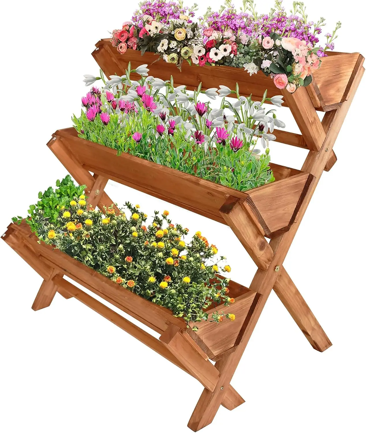 

LZRS Raised Garden Bed Outdoor and Indoor Wood Flower Rack freestanding, Our Plant Stand for Patio, Yard and Deck, Brown