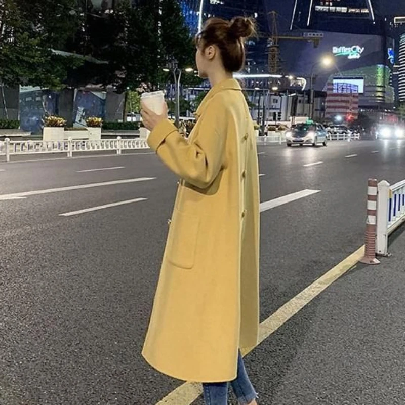 Double-Sided Woolen Coat for Women, Long Below the Knee, Korean Style, Loose Winter Outwear, Thicken Fashion, Large Size, 2024