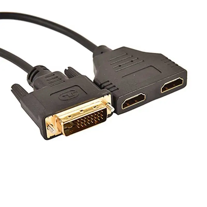 Gold Plated DVI 24+1 Male to 2 * HDMI-compatible 19-Pin Female Splitter Adapter HDMI cable for DVI-D HDMI conversion 1080P 23cm