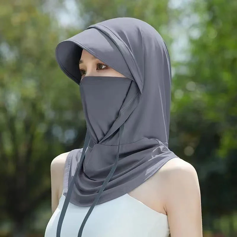 

Ice Silk Sun Hat Face-protecting Sunscreen Cool Breathes Anti-ultraviolet Hat With Shawl Women Outdoor Cycling Sun Hat