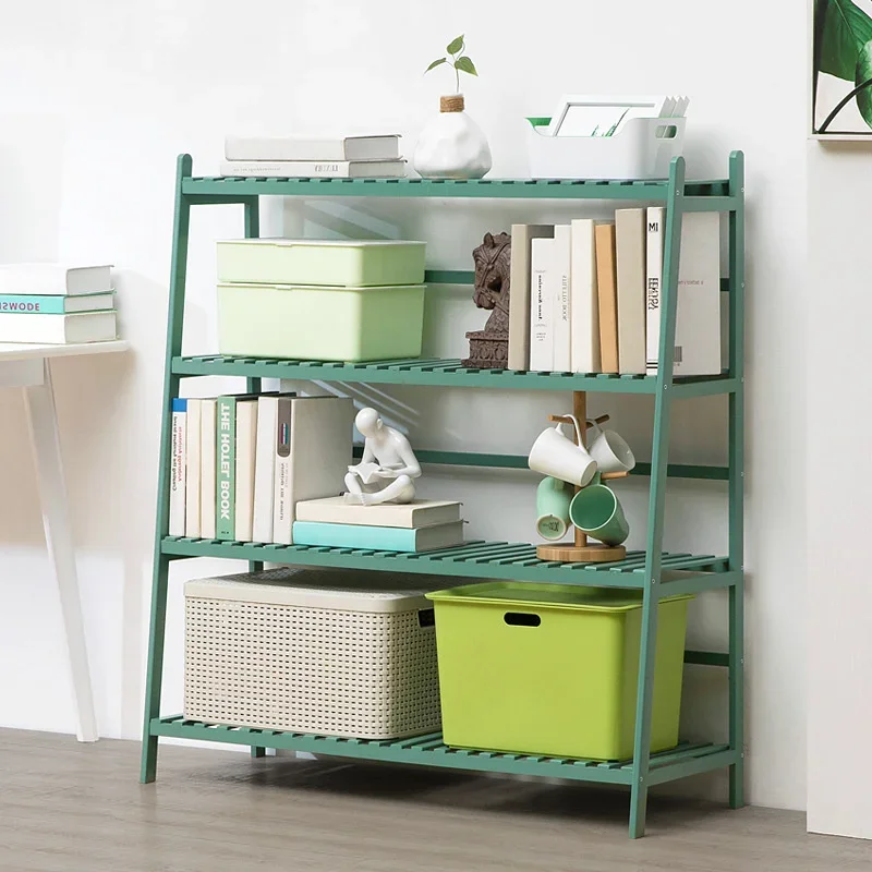 

Simple Bamboo Storage Shelves, Multi-layer Trapezoidal Book Cabinet, Children's Room Rack - Colorful Furniture for Home