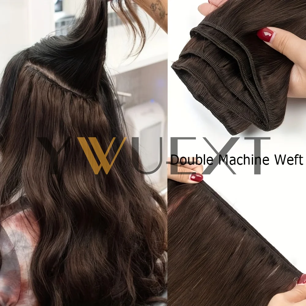 Sew In Hair Extensions Real Human Hair 12-22 Inch Weft Extensions Real Remy Hair Color 2 Dark Brown Double Weft Full Head Straight Hair Weaves 50 Grams Hair Weft Bundles Straight Hair ﻿