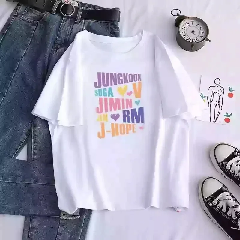 Camiseta con estampado Kpop para hombre y mujer, Jungkook Jimin V J-Hope Rm Jin, Top informal de manga corta a la moda, Top Y2k, ropa para mujer