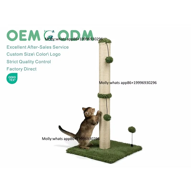 Wholesale Custom Green Plush Brown Plywood   Scratching Post Tree Scratcher Sisal Pet Play Condo   Tree Tower With 3 Balls