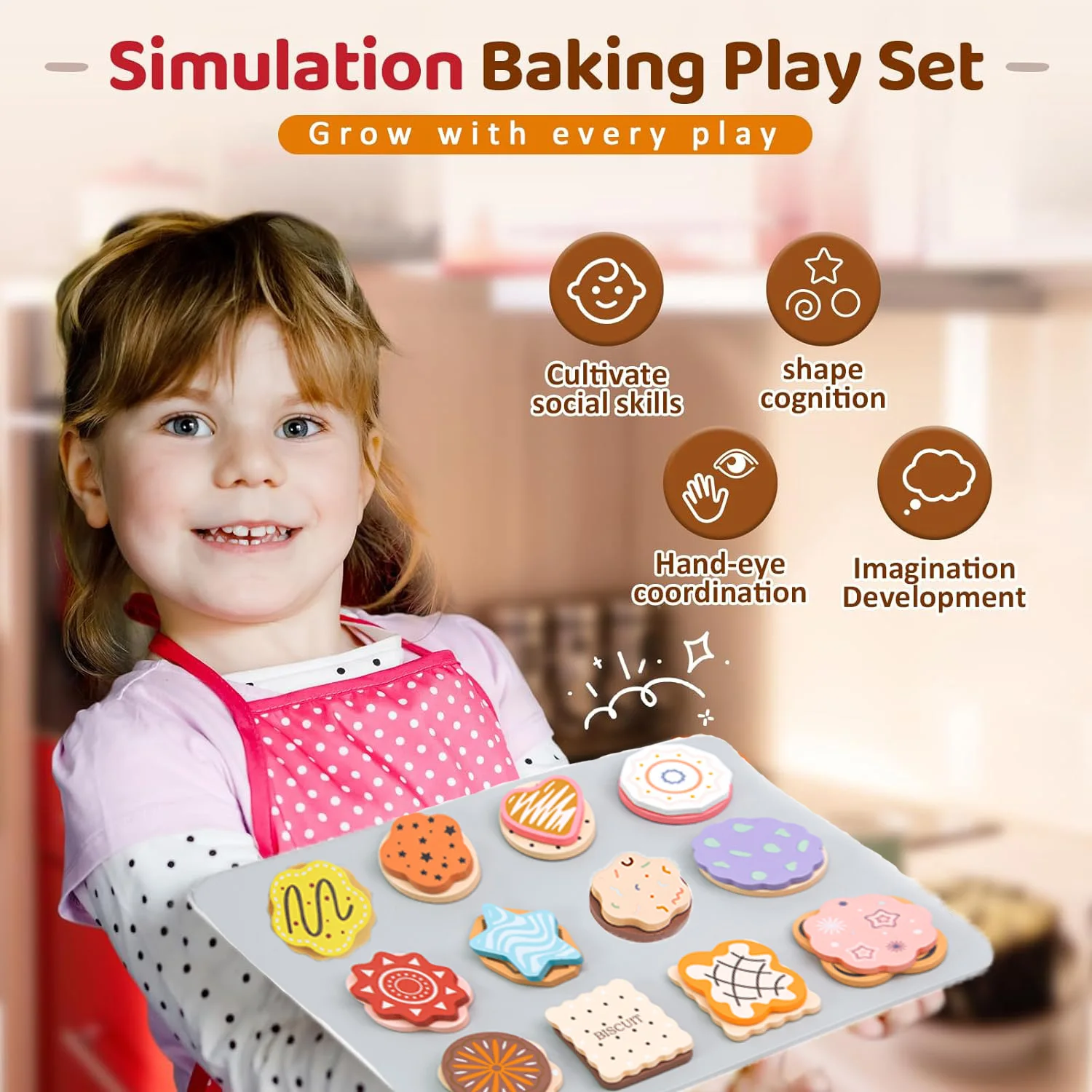 Juego de galletas de madera para niños, accesorios de cocina, juguetes de comida, juego de simulación, regalo para hornear, juguetes de aprendizaje para niños pequeños