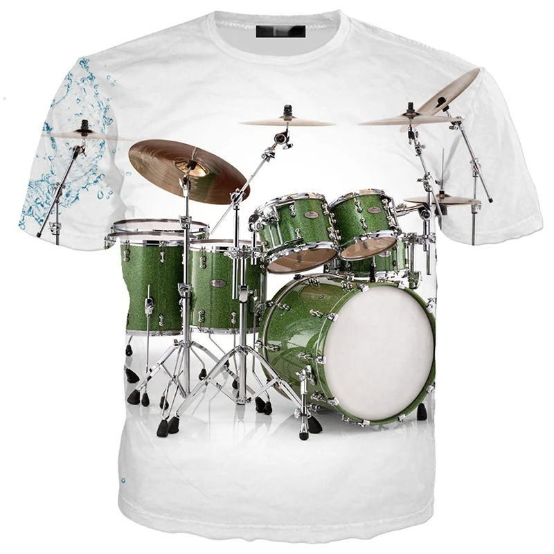 New Summer Tide Fashion Drum Kit Picture Men T-Shirts  Casual 3D Print Tees Hip Hop Personality Round Neck Short Sleeve Tops