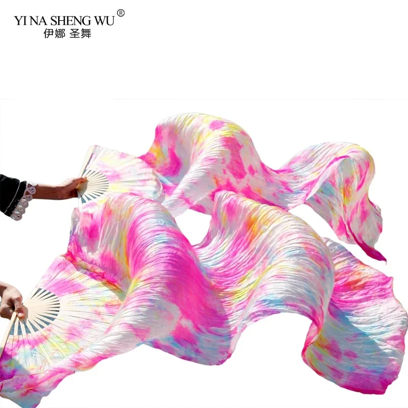 100% Jedwab Prawdziwy Dzieci Dorośli 1 Sztuka Prawy/Paar Wachlarze do Tańca Brzucha Ręcznie Robione Kolorowe Jedwabne Wachlarze do Tańca Brzucha Długie Składane Welony