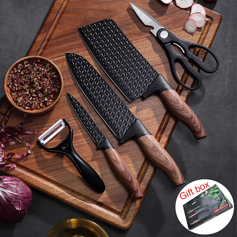 

Stainless steel set of knives, kitchen combination fruit knives, chef's knives, Sande knives, scissors, melon peels, gift boxes