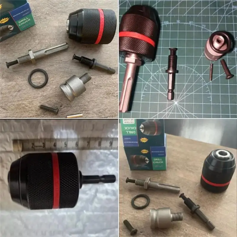 4pcs/set,0.8~10mm Ratchet Self-locking Drill Chuck,3/8-24UNF Thread 3Jaw Metal Keyless Chuck,Power Chuck For Drill Bits&Sleeve