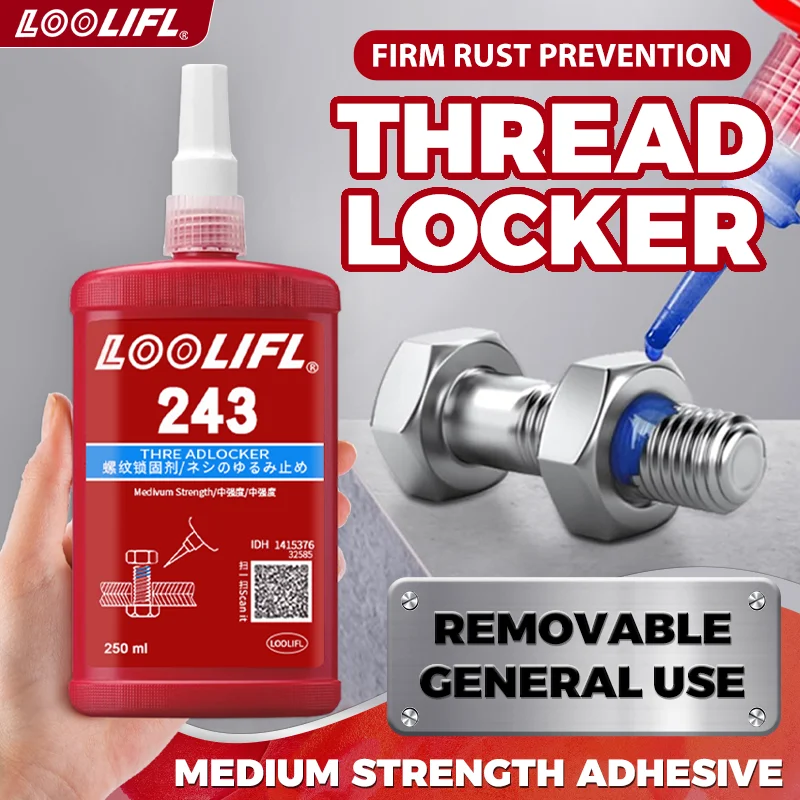 adhésif de verrouillage fileté 243 adhésif fileté pour empêcher le lâchage, la rouille, le remplissage, adhésif anaérobie à haute température, résistance moyenne