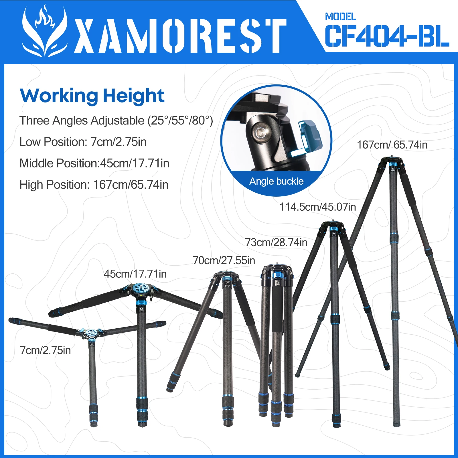 XAMOREST CF404-BL Carbon Fiber Hunting Tripod, 40 mm Tube Diameter, 4-Section Legs (Cornflower Blue)
