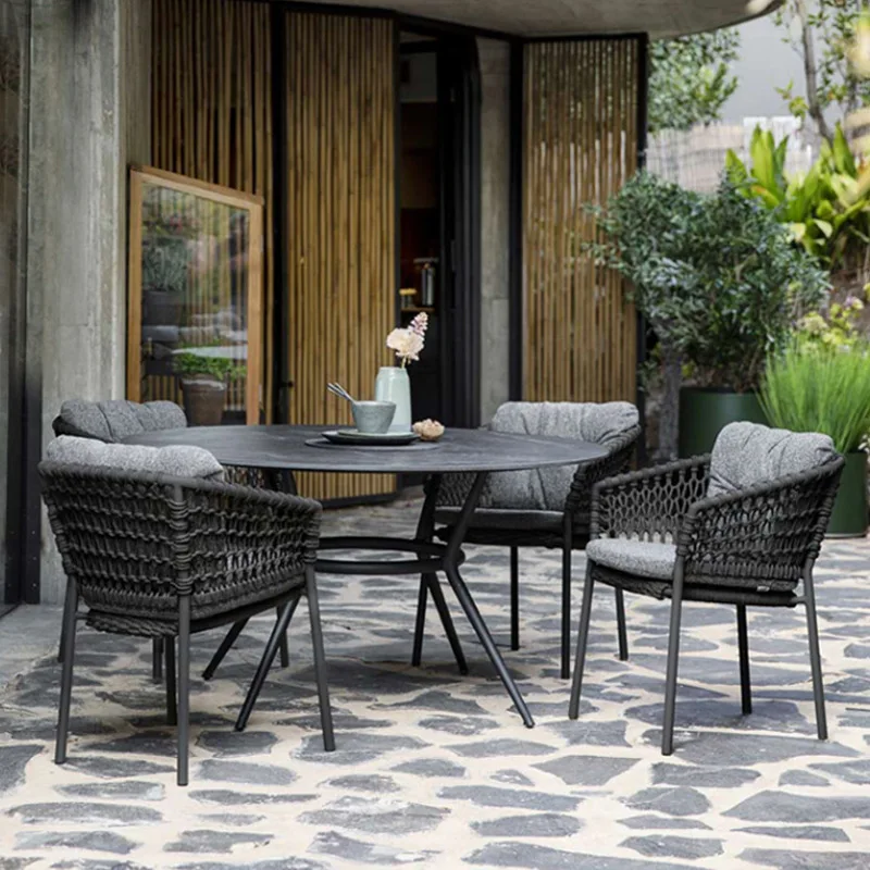 

Outdoor rattan three-piece set of tables and chairs Balcony Small courtyard Outdoor simplicity