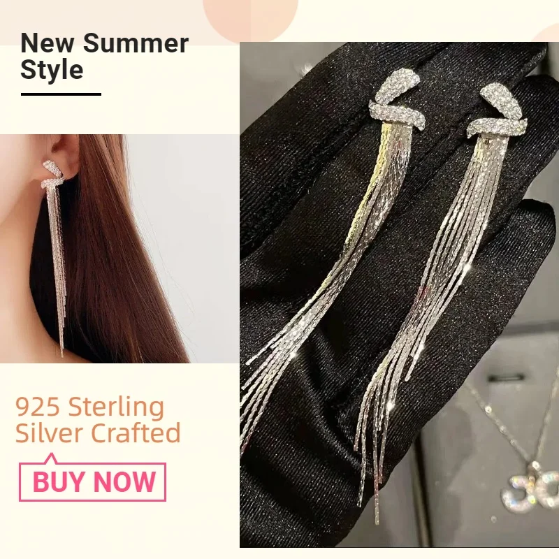

S925 silver V-shaped pleated rough surface fringed earring - ideal choice for a party romantic style sweet girl
