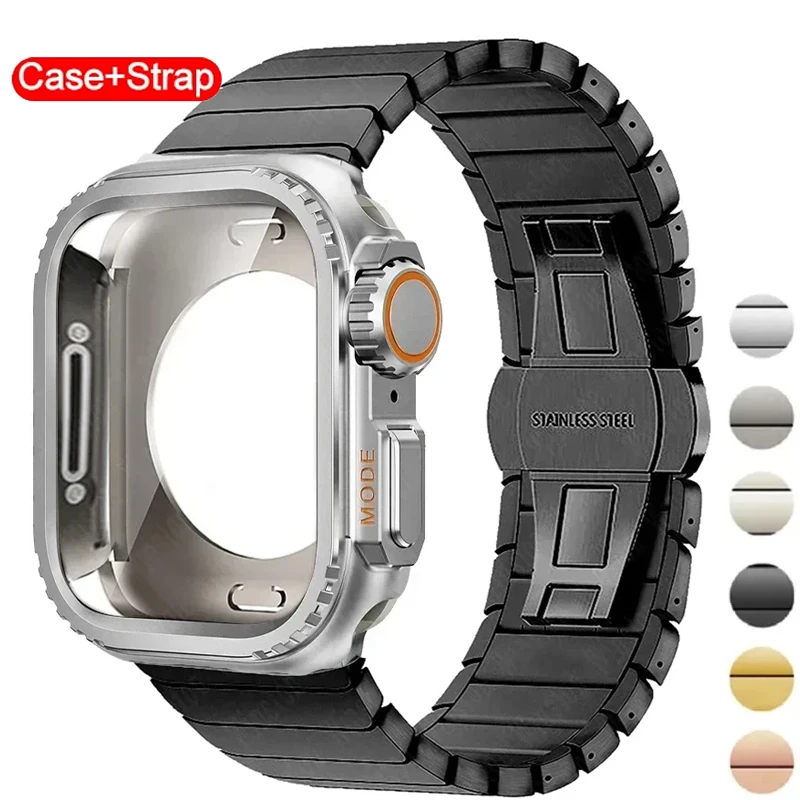 Case+Strap for Apple Watch Band Ultra3 49mm 11 10 42 46mm 9 8 7 6 SE 5 Steel Metal Protective Shell Upgrade for Iwatch 45mm 44mm