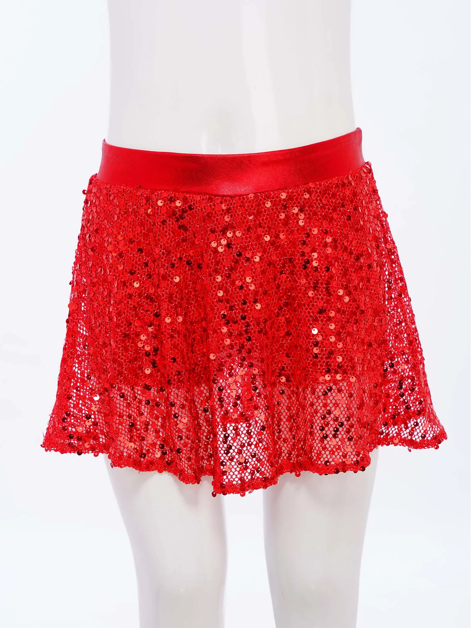 تنورة رقص الجاز للأطفال البنات تنورة ترتر لامعة مع شورت معدني مدمج بحزام خصر مطاطي لأداء رقص الباليه