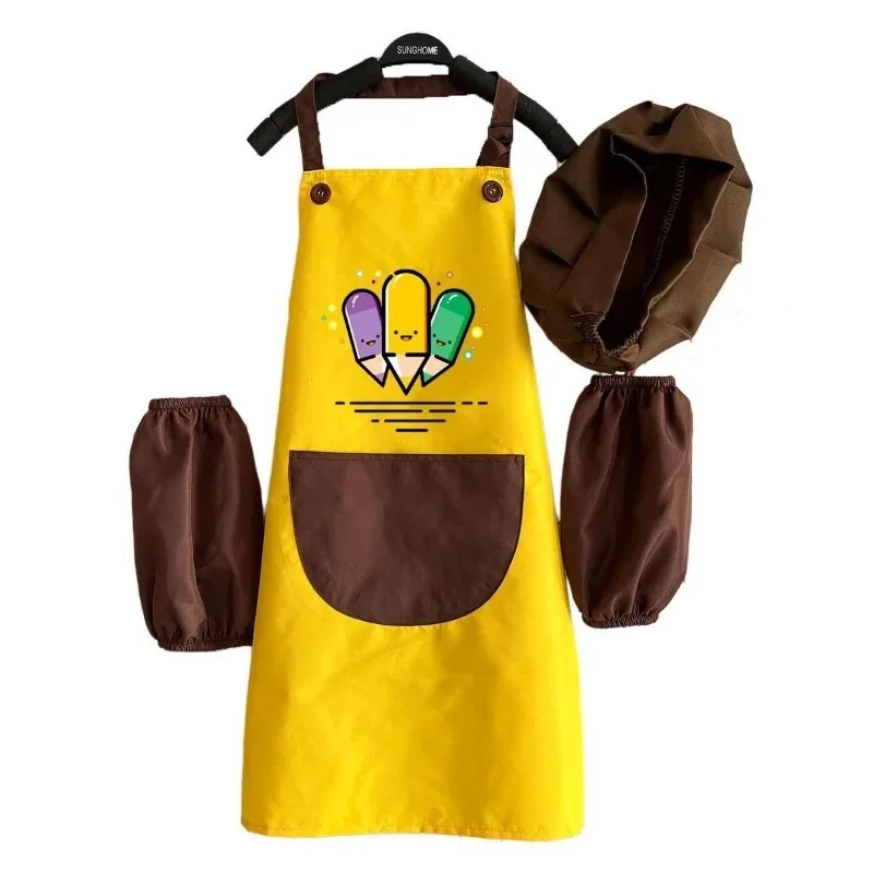 Child Apron Kids Sleeve Hat Pocket Kindergarten Kitchen Baking Painting Cooking Drink food Enfant